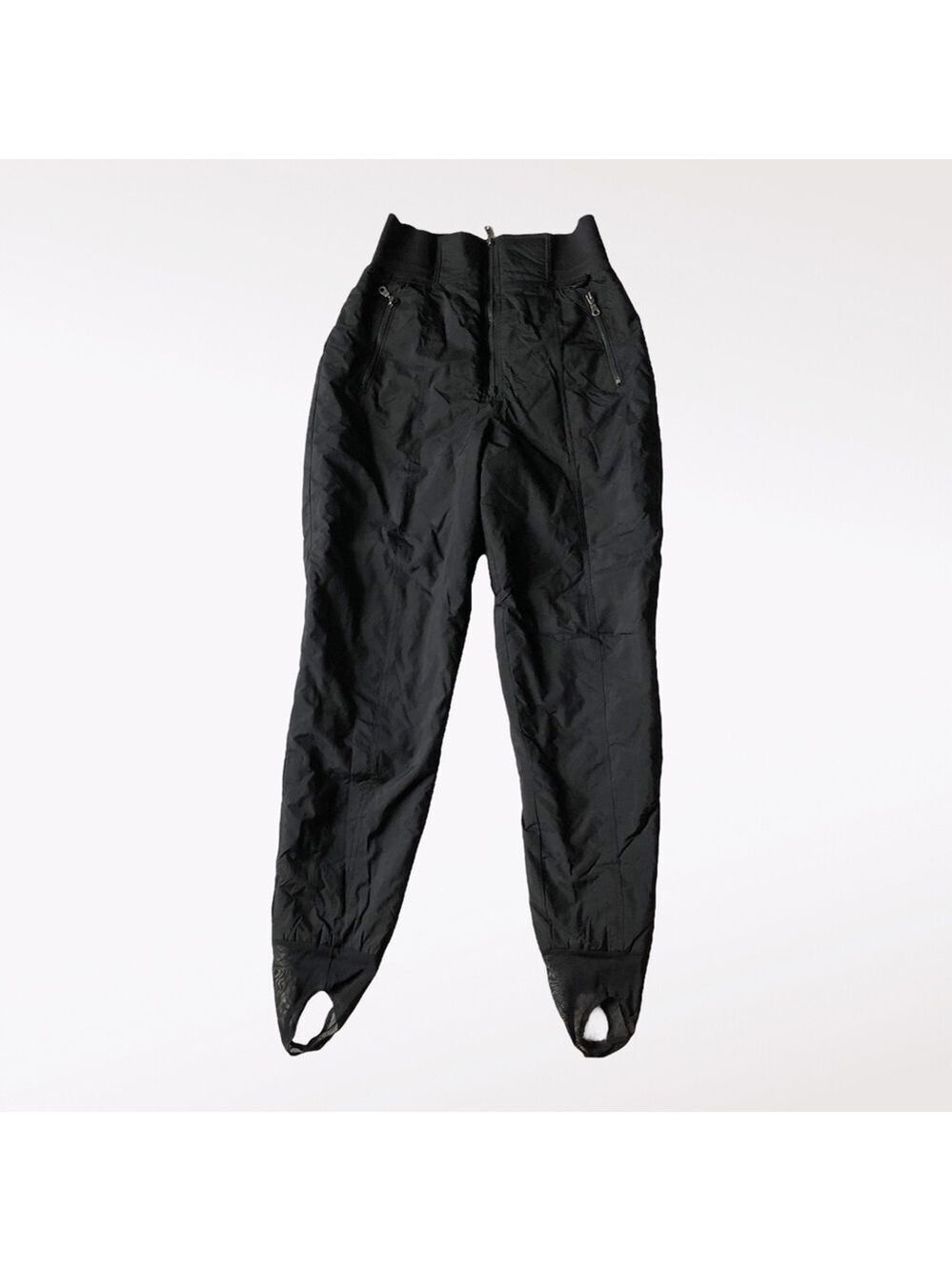 BLACK bear ski pants stirrups mesh nylon insulated rib high waist elastic black